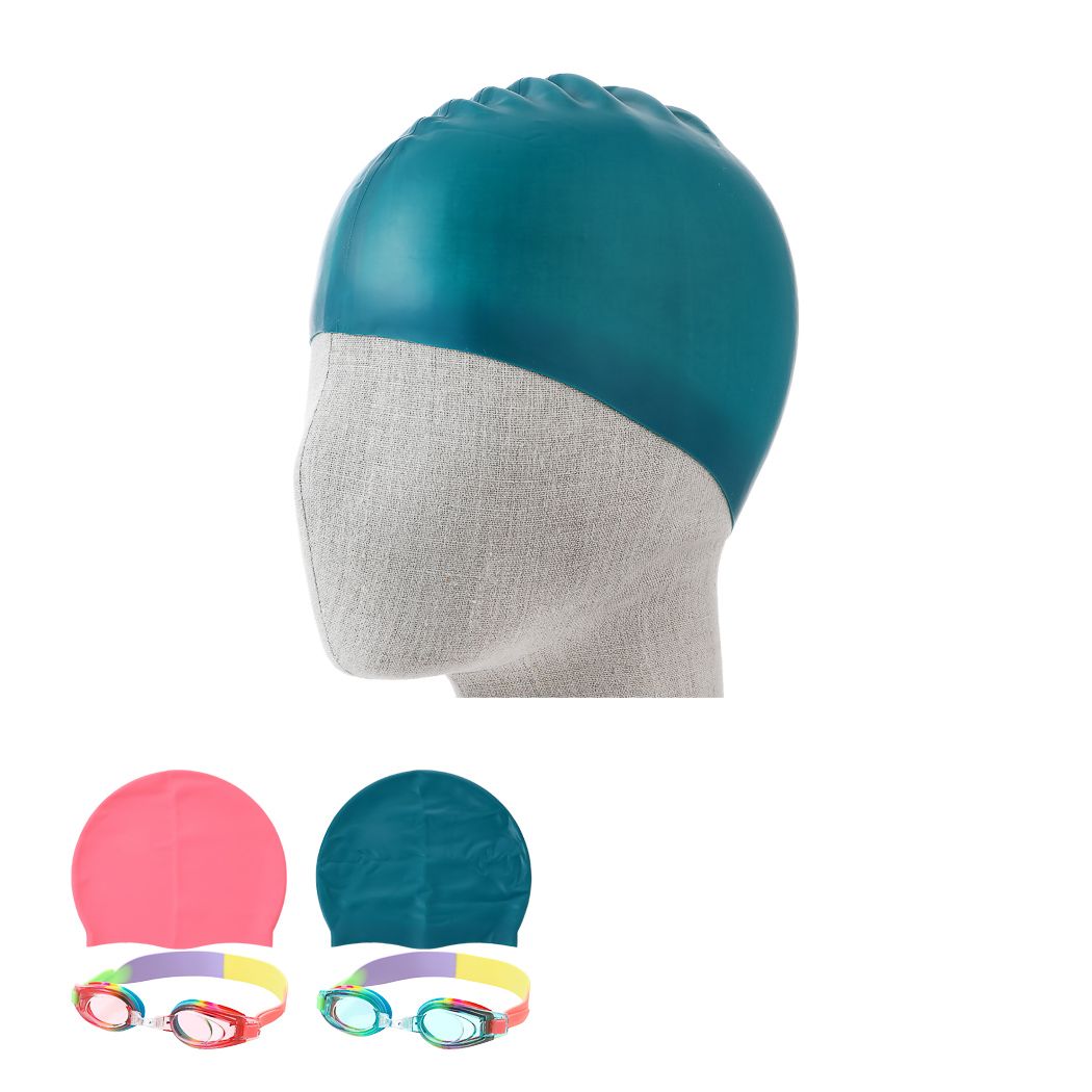 Ocean Series Adults' Colorful Swim Goggles & Swim Cap Set