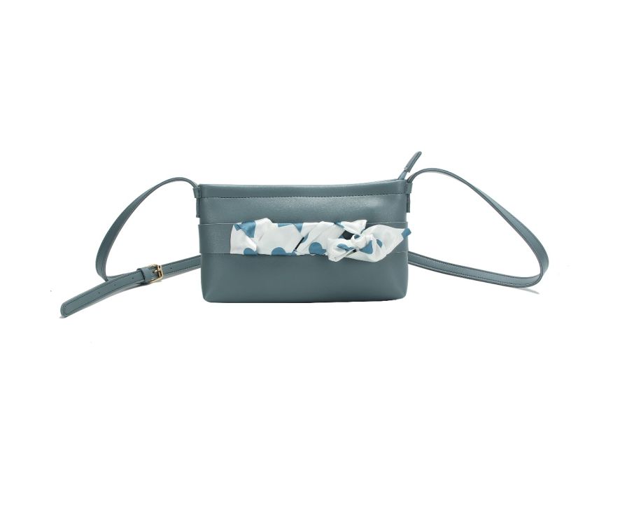 Fashion Crossbody Bag with Silk Like Scarf (Blue)