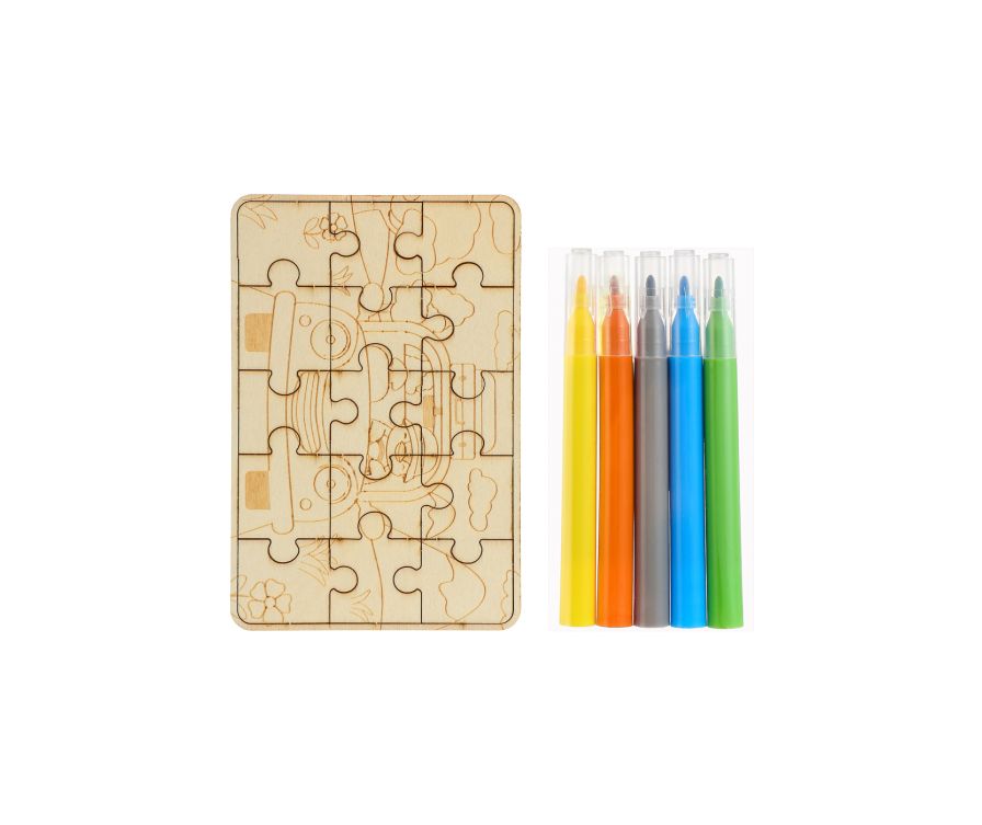 Plywood Coloring Puzzle with 5 Coloring Markers (Penguin)