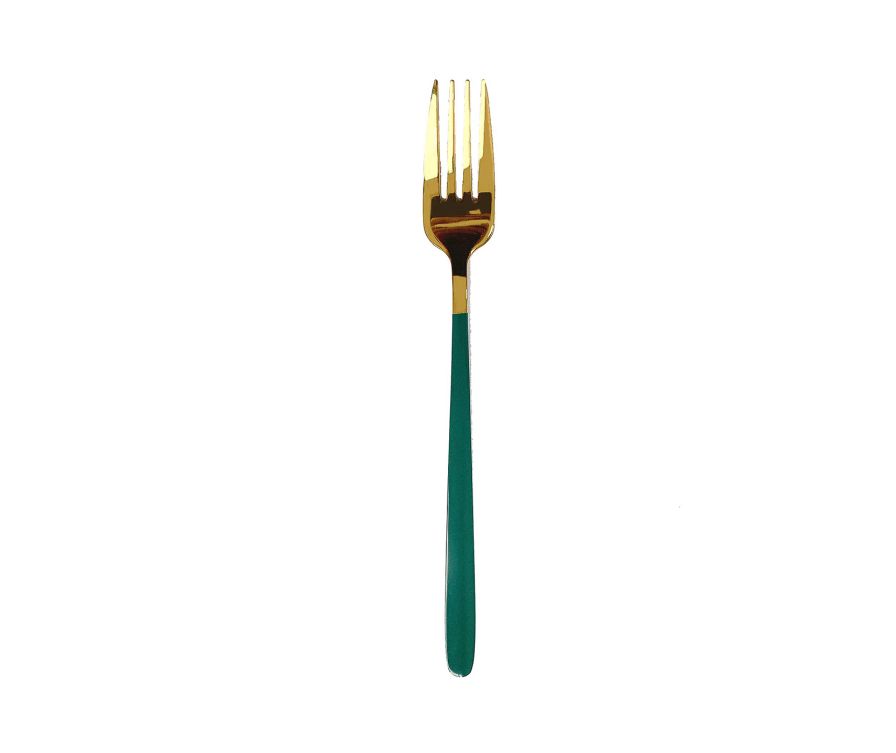 Light Luxury Golden Fork with Long Handle(Green & Golden)