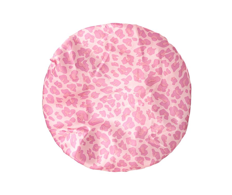 Leopard Double Layer Satin Bonnet (Pink)