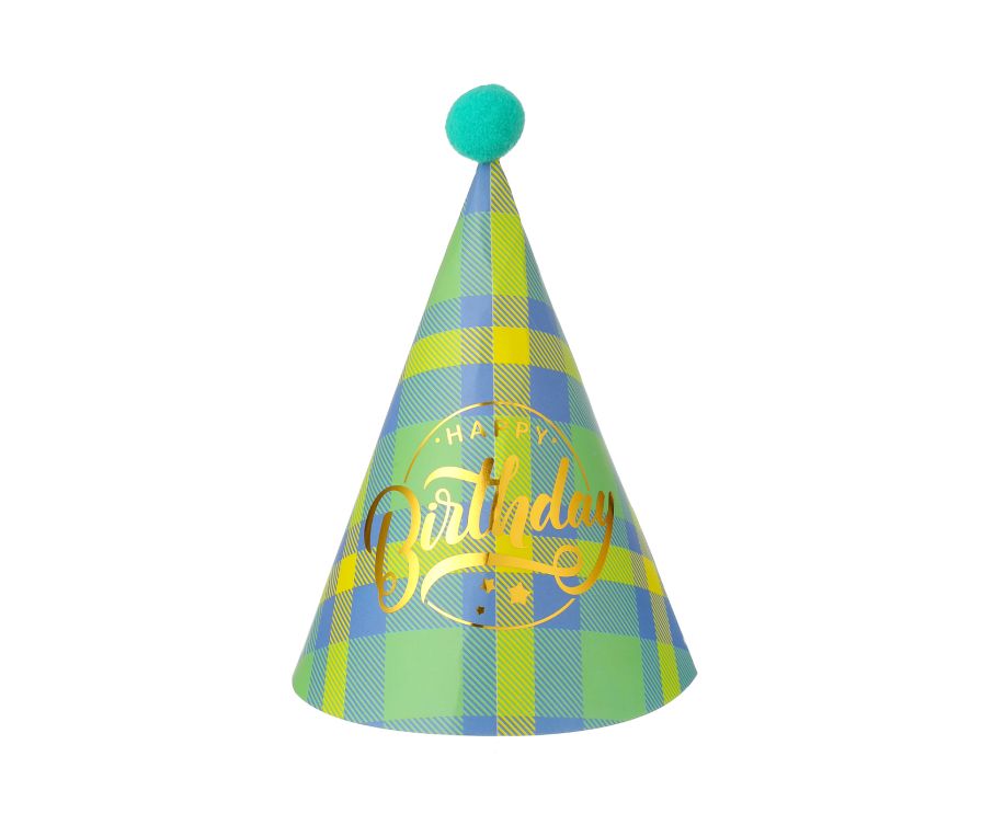 Birthday Party Hat(Green, Grid)