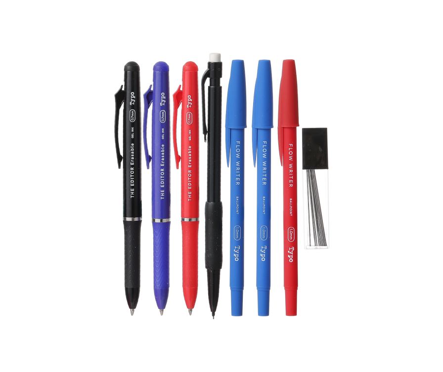 8 Pcs Stationery Set（3 0.7mm Erasable Pens, 1 0.5mm Mechanical Pencil & 1 Lead Refill Tube, 3 0.7mm