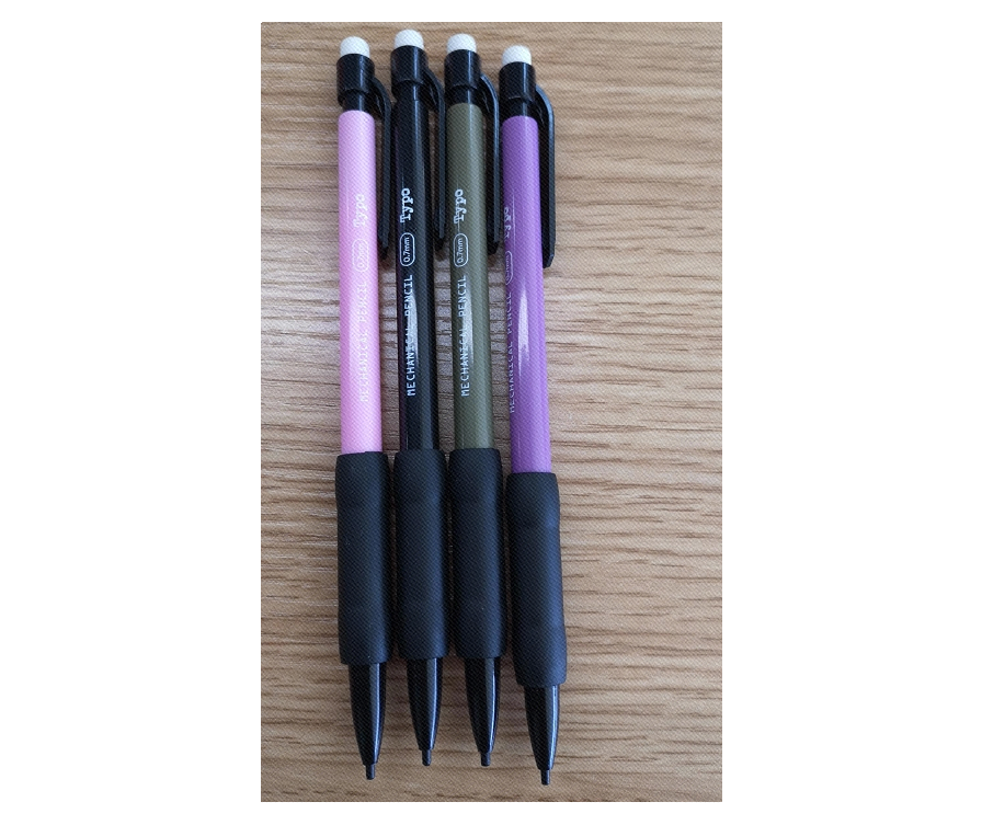 ＂4 Mechanical Pencils Set (2 Black & Pink Barrels 0.5mm; 2 Green Yellow & Brown Barrel 0.7mm) ＂