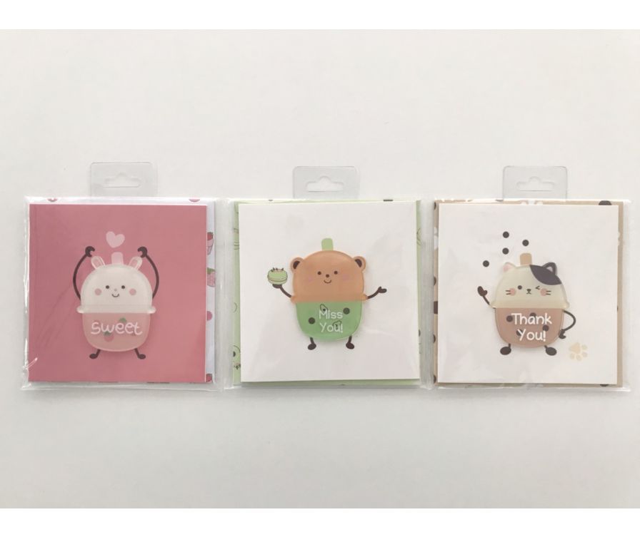 Milk Tea Series Greeting Card with Envelope (3 Assorted Designs)