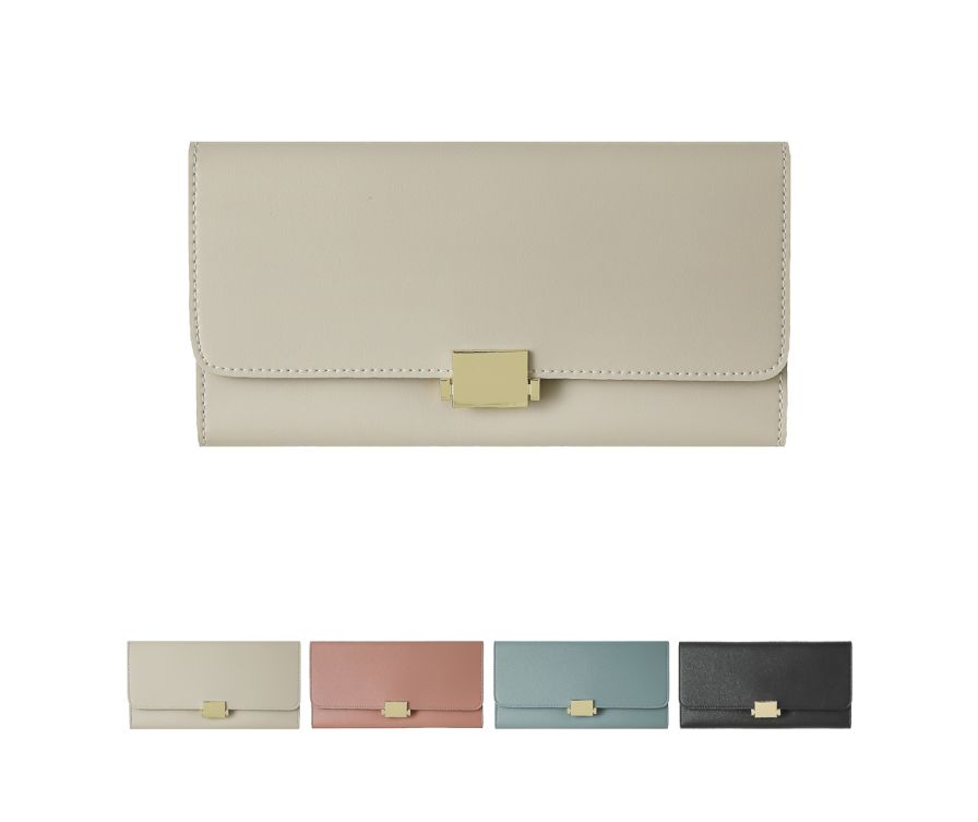 Luxury Rectangular Trifold Long Women‘s Wallet with Metal Decoration