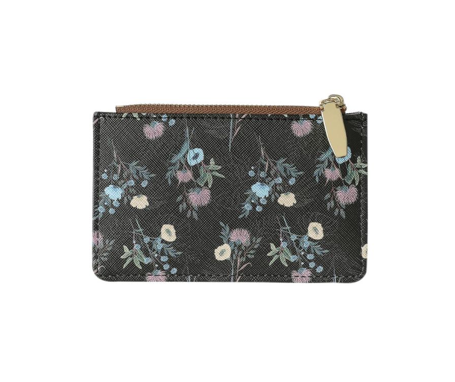 Watercolor Flowers Pattern Pouch for Coins and Cards(Black)