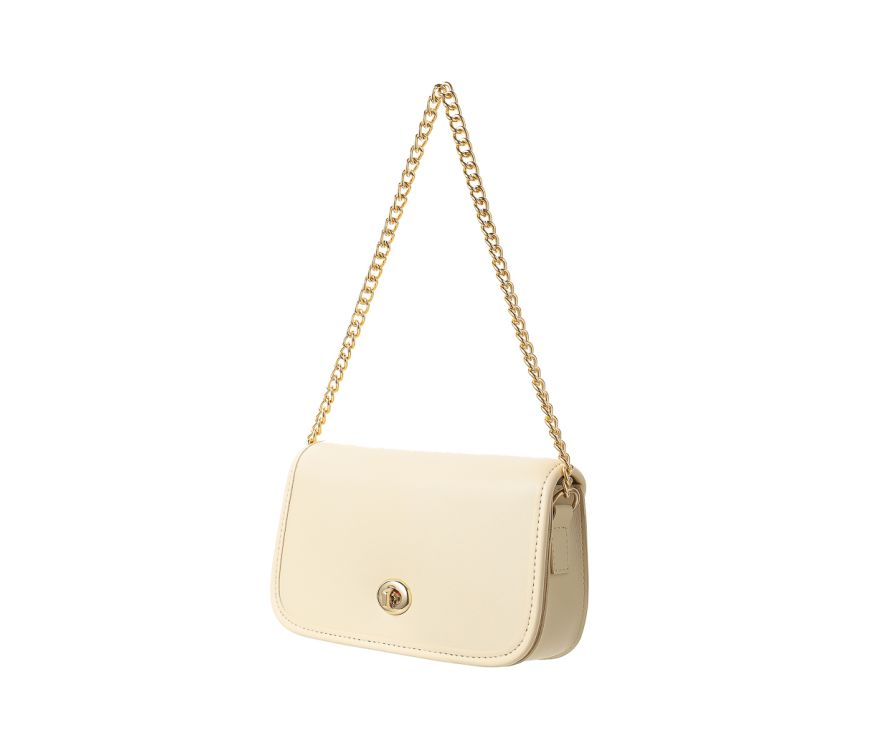 Rectangle Shoulder Bag with Twist Lock(	 Apricot)