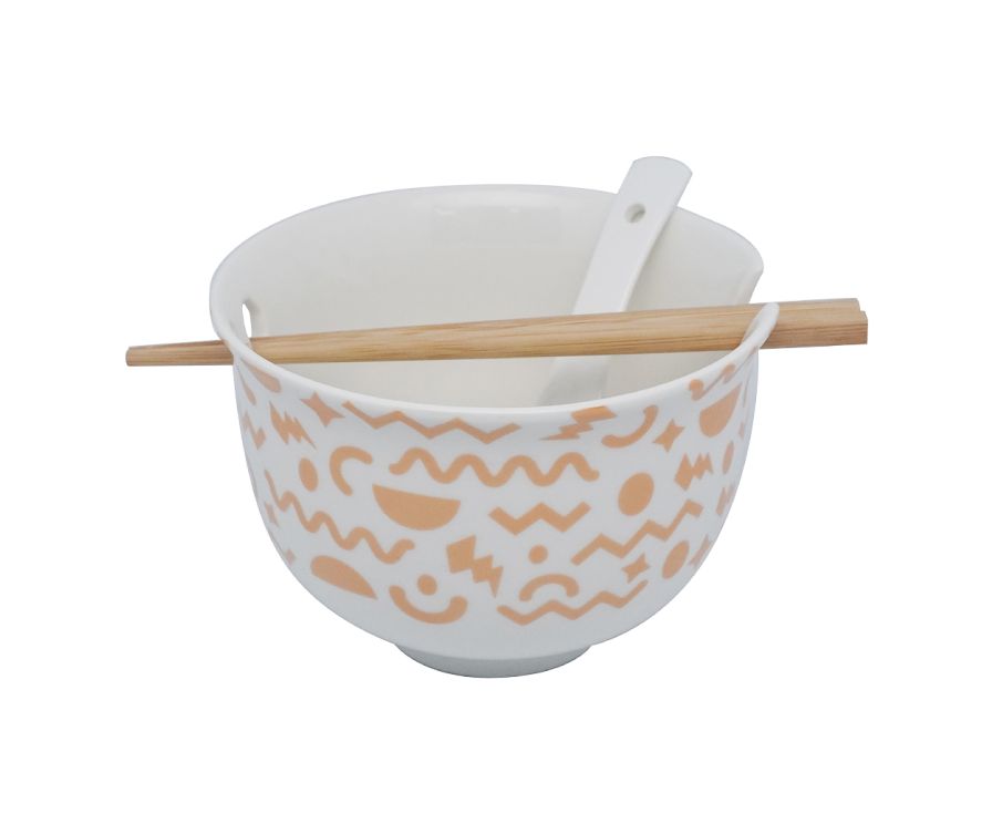 Japanese Style Noodle Bowl with Spoon and Chopsticks, 450mL(Orange)