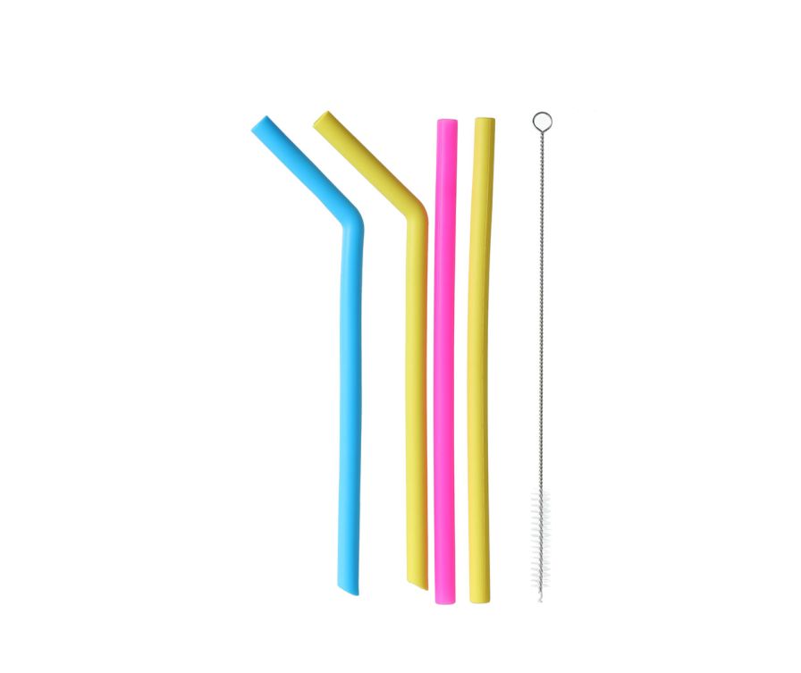 Colorful Silicone Straws with Brush , 5 pcs