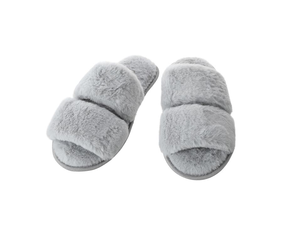 Warm Series Women＇s Two Band Plush Slippers (Gray,35-36)