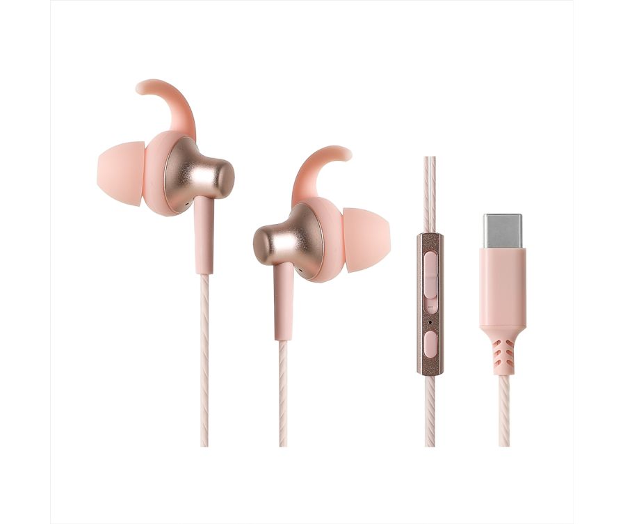 Type-C Metal In-Ear Earphones with Wings Model: 8447T# (Pink)